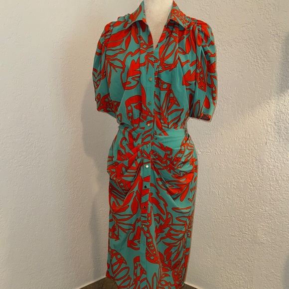 Fashion Nova Dresses & Skirts - Fashion Nova Teal and Red Printed Midi Dress